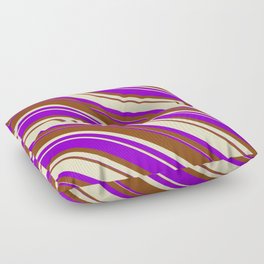 [ Thumbnail: Dark Violet, Brown & Bisque Colored Striped Pattern Floor Pillow ]
