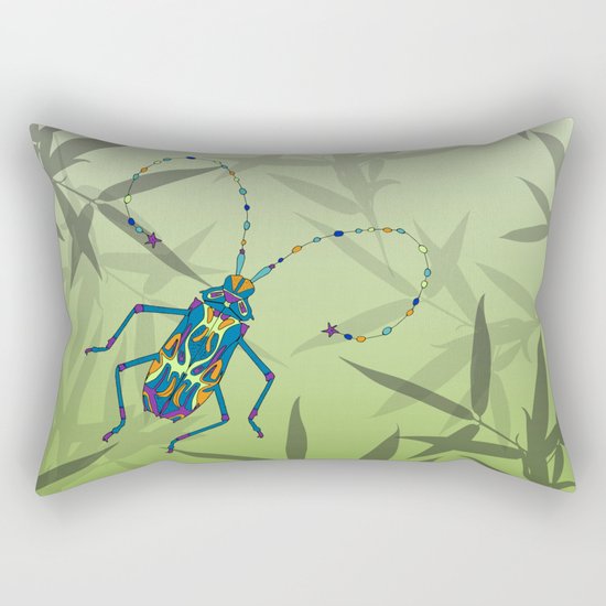 Insect Bamboo leaves Green Unique Pattern Rectangular Pillow