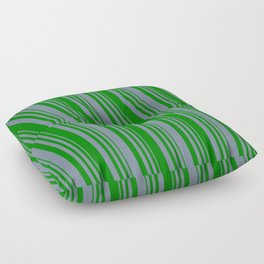 [ Thumbnail: Light Slate Gray and Green Colored Lined Pattern Floor Pillow ]