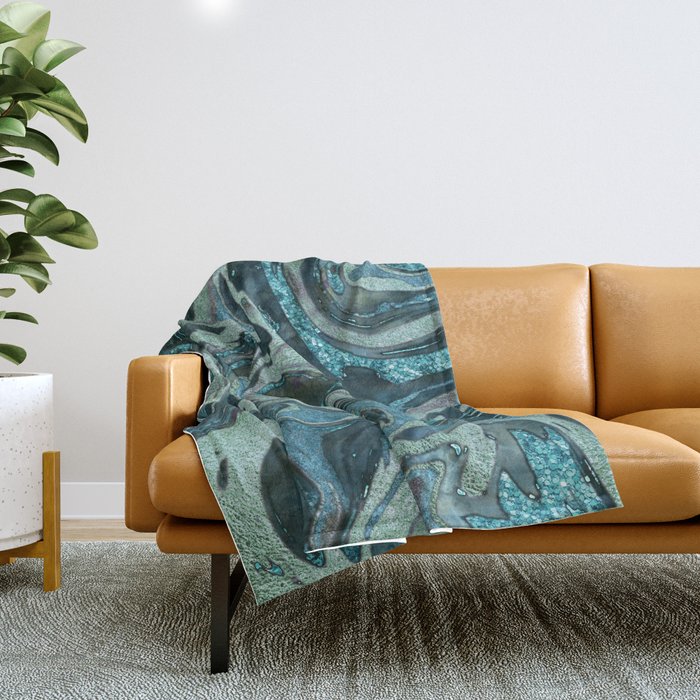 Magic Marble Gemstone Turquoise Teal Throw Blanket