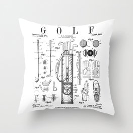 Golf Club Golfer Old Vintage Patent Drawing Print Throw Pillow