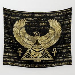 Egyptian Eye of Horus - Wadjet Gold and Black Wall Tapestry