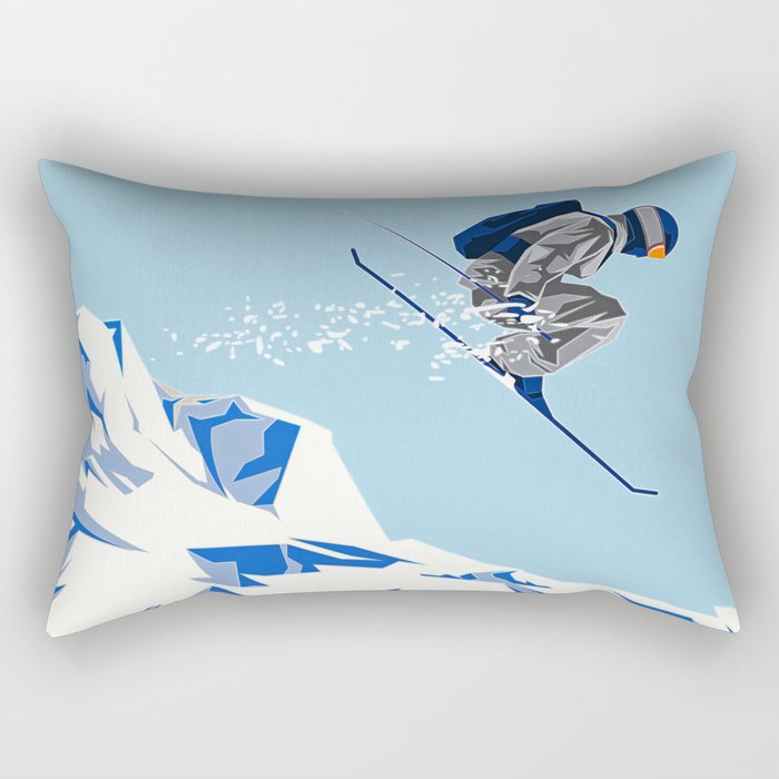 Airborn Skier Flying Down the Ski Slopes Rectangular Pillow