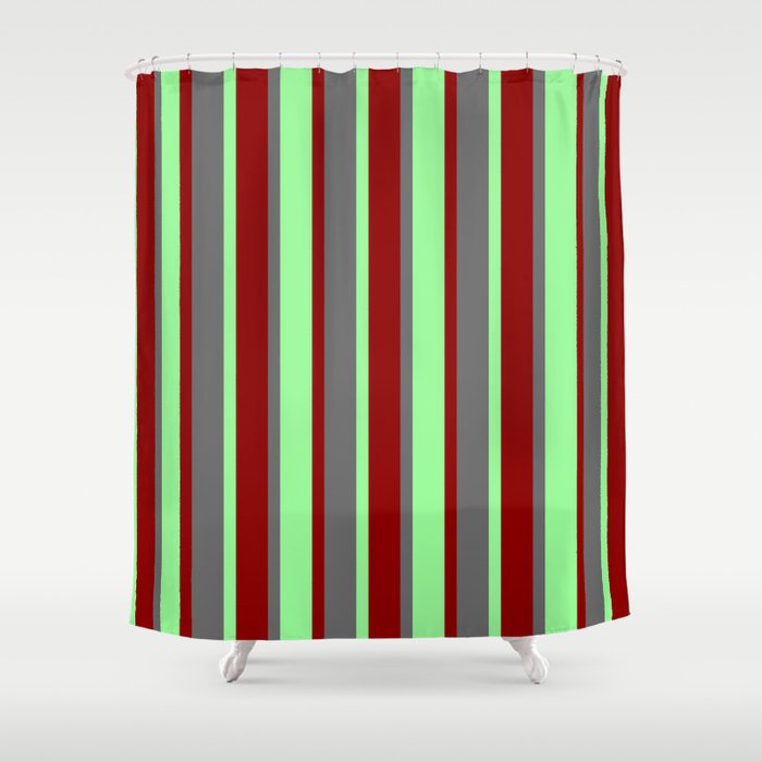 Dark Red, Green, and Dim Gray Colored Lines Pattern Shower Curtain