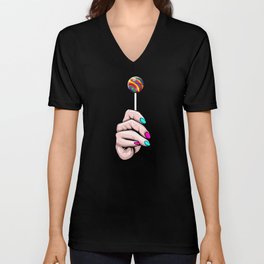 Hand holding a colorful Lollipop - Pride Month LGBTQ V Neck T Shirt