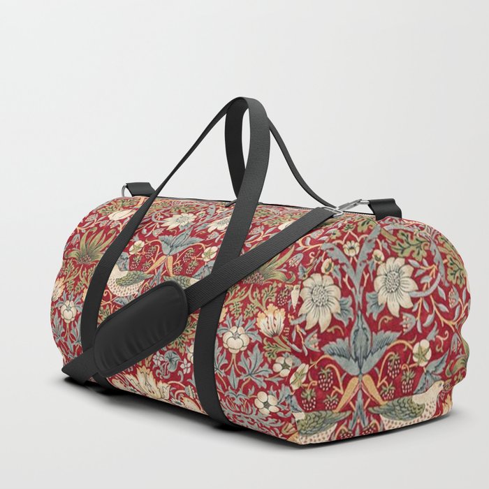 William Morris Vintage Strawberry Thief Red Pattern Duffle Bag