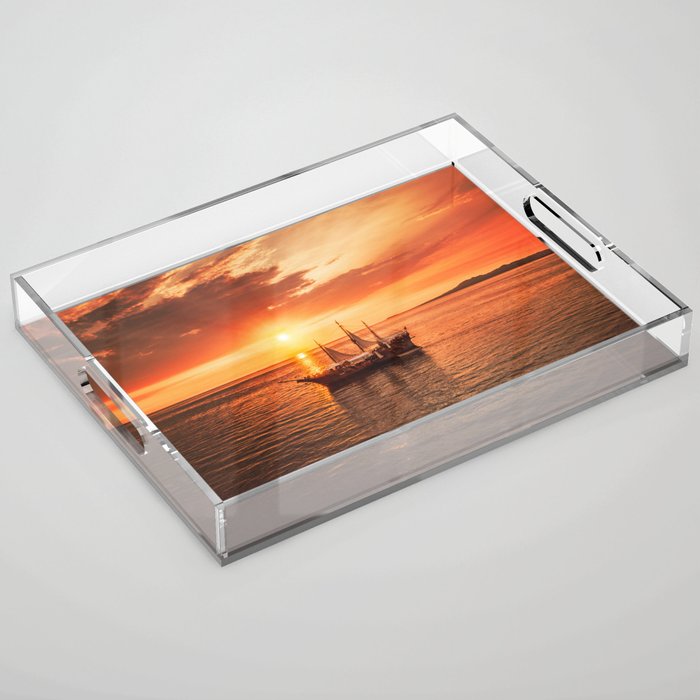 Ocean Sunset Pirate Ship Acrylic Tray