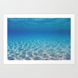 Underwater Blue Ocean, Sandy sea bottom Underwater background Art Print