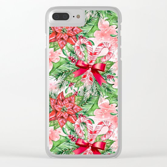 Poinsettia & Candy cane Clear iPhone Case