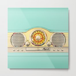 Blue teal Classic Old vintage Radio Metal Print | Color, Boombox, Macro, Radio, Retro, Double Exposure, Photo, Music, Steampunk, Chrome 