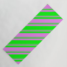 [ Thumbnail: Violet and Lime Colored Stripes Pattern Yoga Mat ]