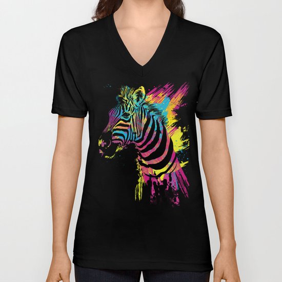 Zebra Splatters Colorful Animals Unisex V-Neck