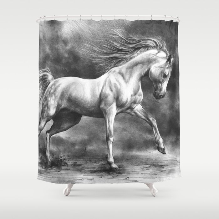 Running white horse - equine art Shower Curtain