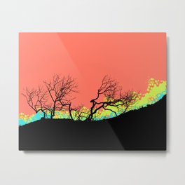 Living Coral Trees silhouette Metal Print | Pantone2019, Livingcoral, Fieldthunder, Solidshapestrees, Photo, Limegreen, Treessilhouette, Nightlife, Relief, Popart 