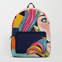 Look of innocence, Beautiful girl face with blue eyes and full color unicorn rainbow hair Backpack | Rainbowwallart, Hairstyle, Fashion Poster, Doodle, Modern Art, Waves, Beautiful Girl, Rainbow Colors, Multicolored, Female Beauty 