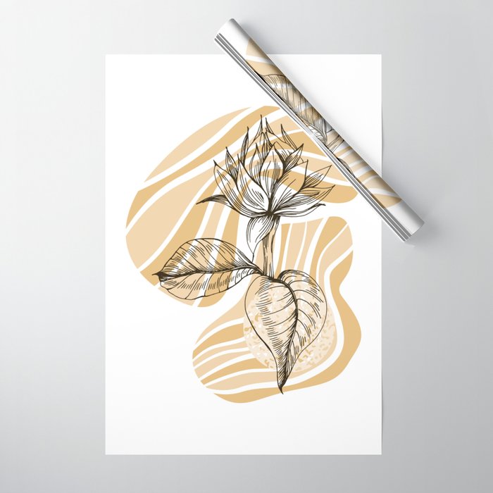 Sunflower Minimalist Garden Leaves Wrapping Paper