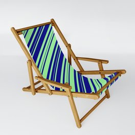 [ Thumbnail: Dark Blue and Green Colored Lines/Stripes Pattern Sling Chair ]