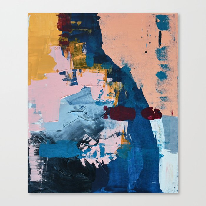 A Drop in the Ocean: an abstract piece by Alyssa Hamilton Art in blue, maroon, and peach Canvas Print