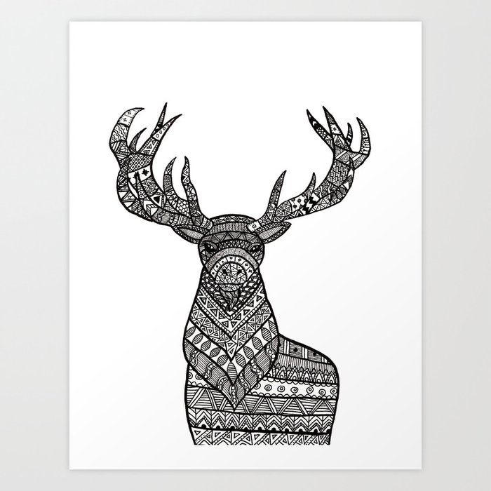 Zentangle deer Art Print by bympv Society6