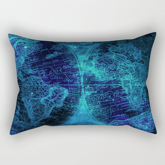 Antique World Star Map in Space Navy Blue Rectangular Pillow