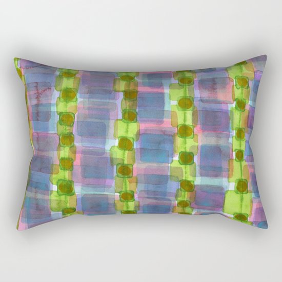 Purple Square Rows with Fluorescent Green Strips Rectangular Pillow