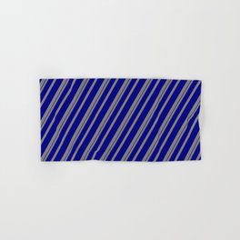 [ Thumbnail: Gray and Blue Colored Striped/Lined Pattern Hand & Bath Towel ]