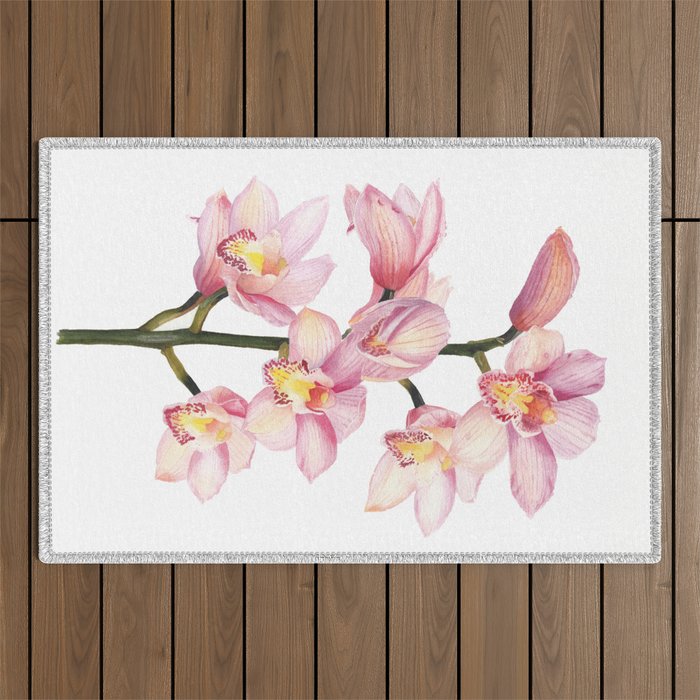 The Orchid, A Realistic Botanical Watercolor Painting Outdoor Rug