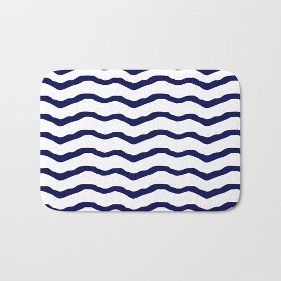 Maritime pattern- dark blue waves lines ond white backround Bath Mat