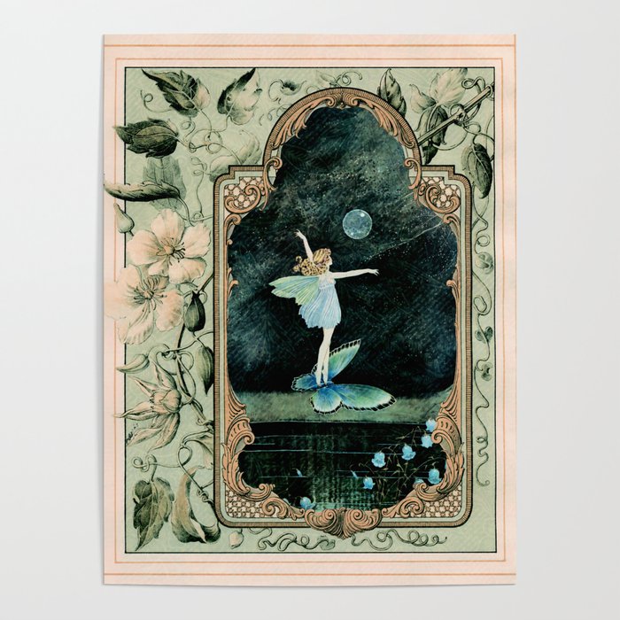 Bubble Romp ~ Altered Ida Rentoul Outhwaite Fairy in Vintage Frame  Poster