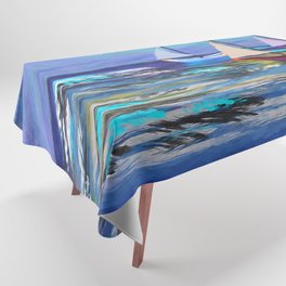 Seascape Boats Painting Impressionism Blue Ocean Art Tablecloth