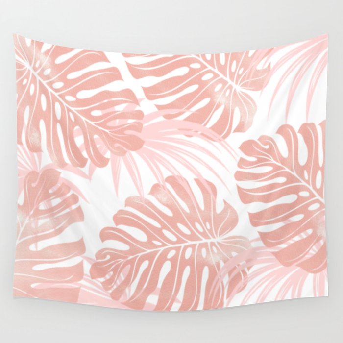 Blush Tropical Leaves Wall Tapestry