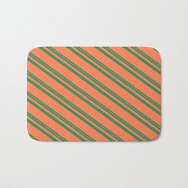[ Thumbnail: Sea Green & Coral Colored Striped/Lined Pattern Bath Mat ]