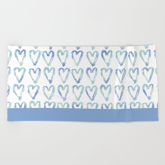 Heart Pattern Blue Beach Towel