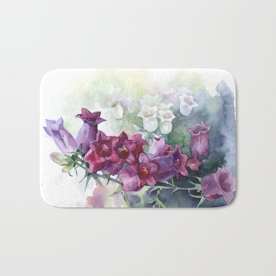 Campanula watercolor flowers aquarelle bellflowers Bath Mat