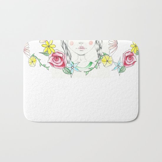 A Young Frida with Flower Border Bath Mat