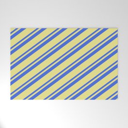 [ Thumbnail: Royal Blue & Tan Colored Stripes Pattern Welcome Mat ]