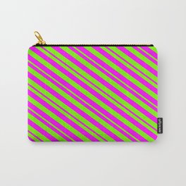 [ Thumbnail: Fuchsia and Green Colored Striped/Lined Pattern Carry-All Pouch ]
