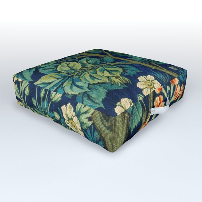 William Morris and John Henry Dearle's Cock Pheasant 19th Century textile floral woodland fabric artwork  Outdoor Floor Cushion