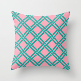 Classic Bamboo Trellis Pattern 237 Pink and Turquoise Throw Pillow