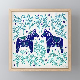 Swedish Dala Horses – Navy & Blue Palette Framed Mini Art Print