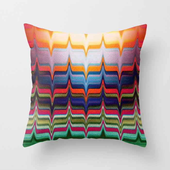 Bright and Colorful, Vivid Metallic Painted Liquid Horizontal Stripes Throw Pillow