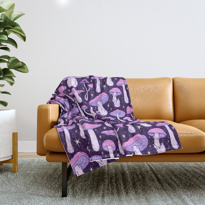 Deadly Mushrooms Dark Purple Throw Blanket