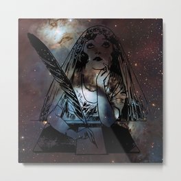 Galaxy Gypsy Writing a Letter to the Cosmos Metal Print | Caligraphy, Writing, Tarot, Horoscopes, Constellations, Universe, Lady, Poem, Stars, Quill 