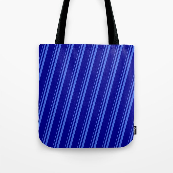 Royal Blue & Dark Blue Colored Striped Pattern Tote Bag