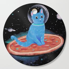 Cat Ride A Pizza Ship on Space Cutting Board
