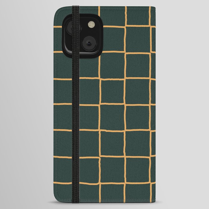 Rustic Green + Yellow Checkered Plaid iPhone Wallet Case