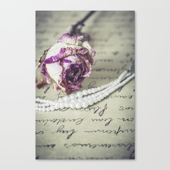 love letter with pearls and rose Canvas Print