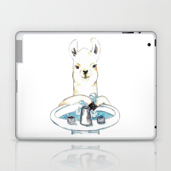 Llama washing hands bath watercolor Laptop & iPad Skin