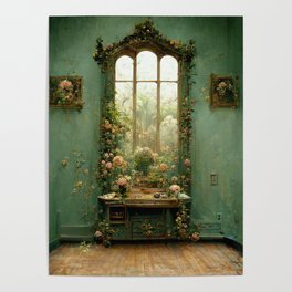 Eternal Place Poster | Garden, Green, Secret, Fantasy, Witchy, Pastel, Room, Flowers, Art, Digital 