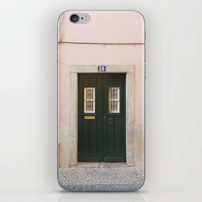 The green door nr. 59 art print - Lisbon architecture vintage street and travel photography iPhone Skin